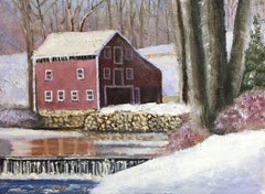 Peinture, huile sur toile, moulin de ferme de Dixon à l'hiver