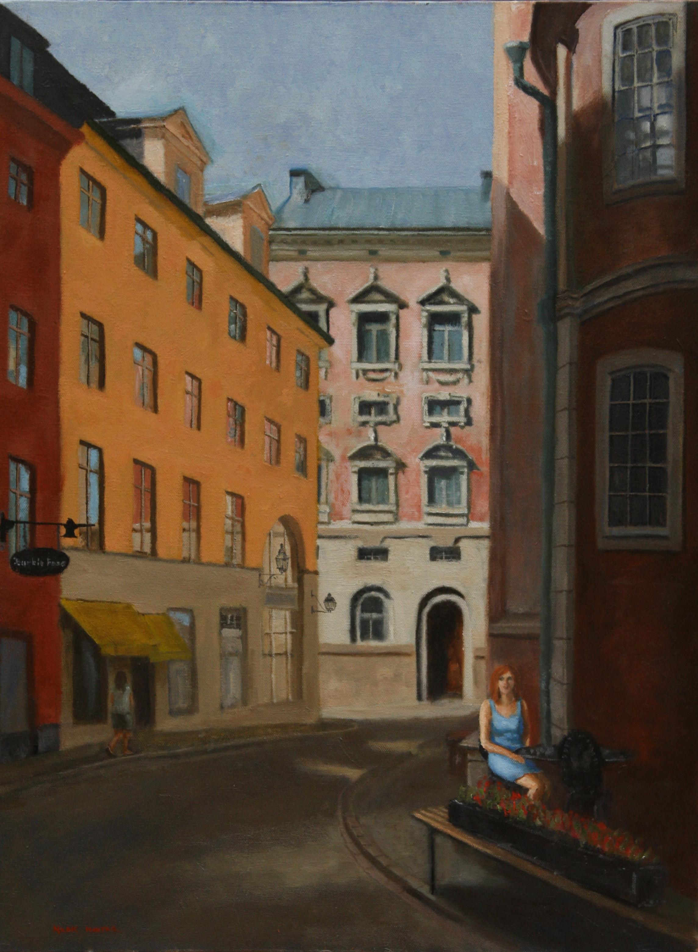 Gamla Stan, Svezia, Pittura, Olio su tela - Painting di Mark Hunter