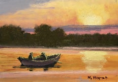 Golden Hour, peinture à l'huile sur panneau de MDF