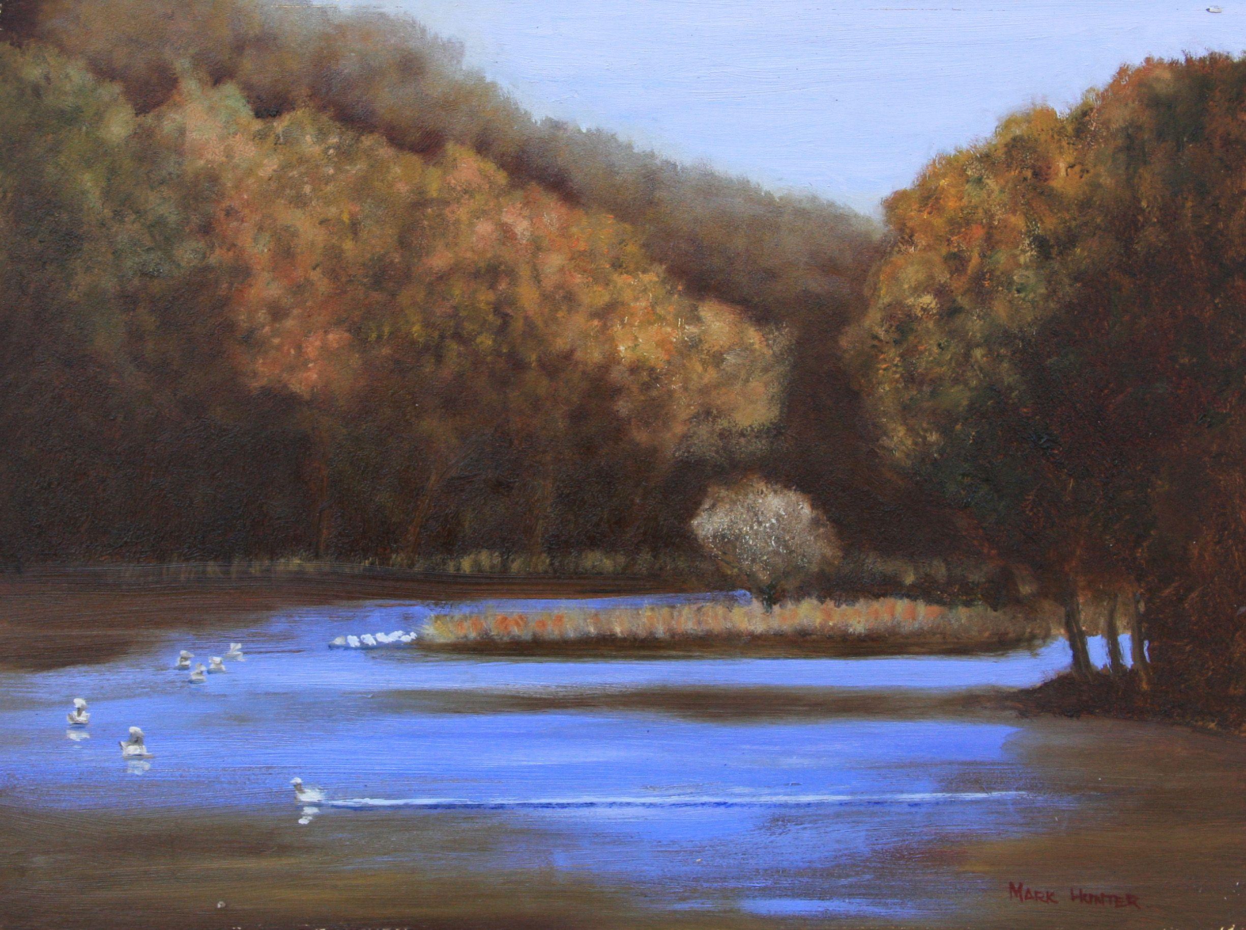 Mark Hunter Abstract Painting - Lake Solitude en Plein Air, Painting, Oil on MDF Panel