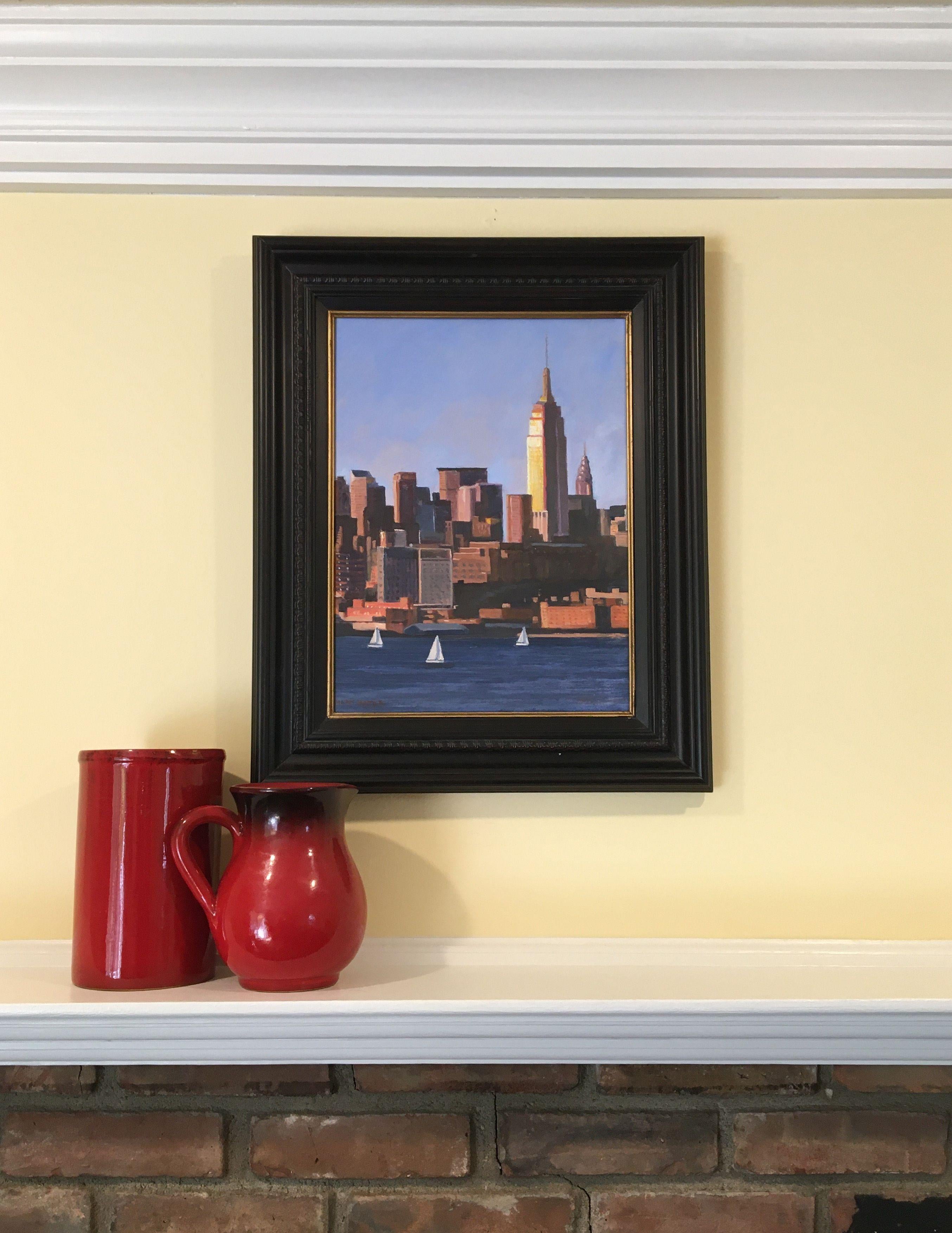 Tramonto a Manhattan, Pittura, Olio su pannello di Wood - Painting Realismo di Mark Hunter