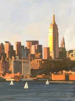 Manhattan Sunset, Painting, Oil on Wood Panel