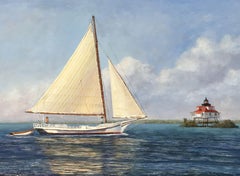 Skipjack Off Thomas Point LIghthouse, Painting, Oil on Canvas