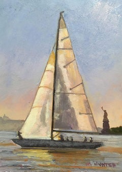 Sun Lit Sails, Painting, Oil on MDF Panel