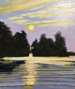 Seau de soleil sur la baie de Chesapeake, peinture, huile sur panneau de MDF