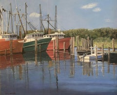 Viking Village Scallop Boats, Painting, Oil on Canvas