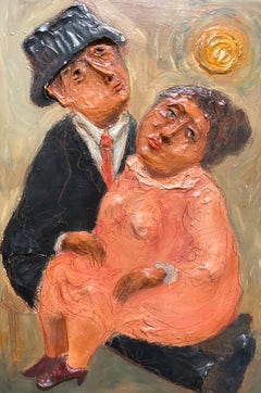 Judaica Peinture w Sculpture Terra Cotta Couple Juif Artiste Israélien Kanovich