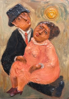 Judaica Painting w Sculpture Terra Cotta Jewish Couple Israeli Artist Kanovich