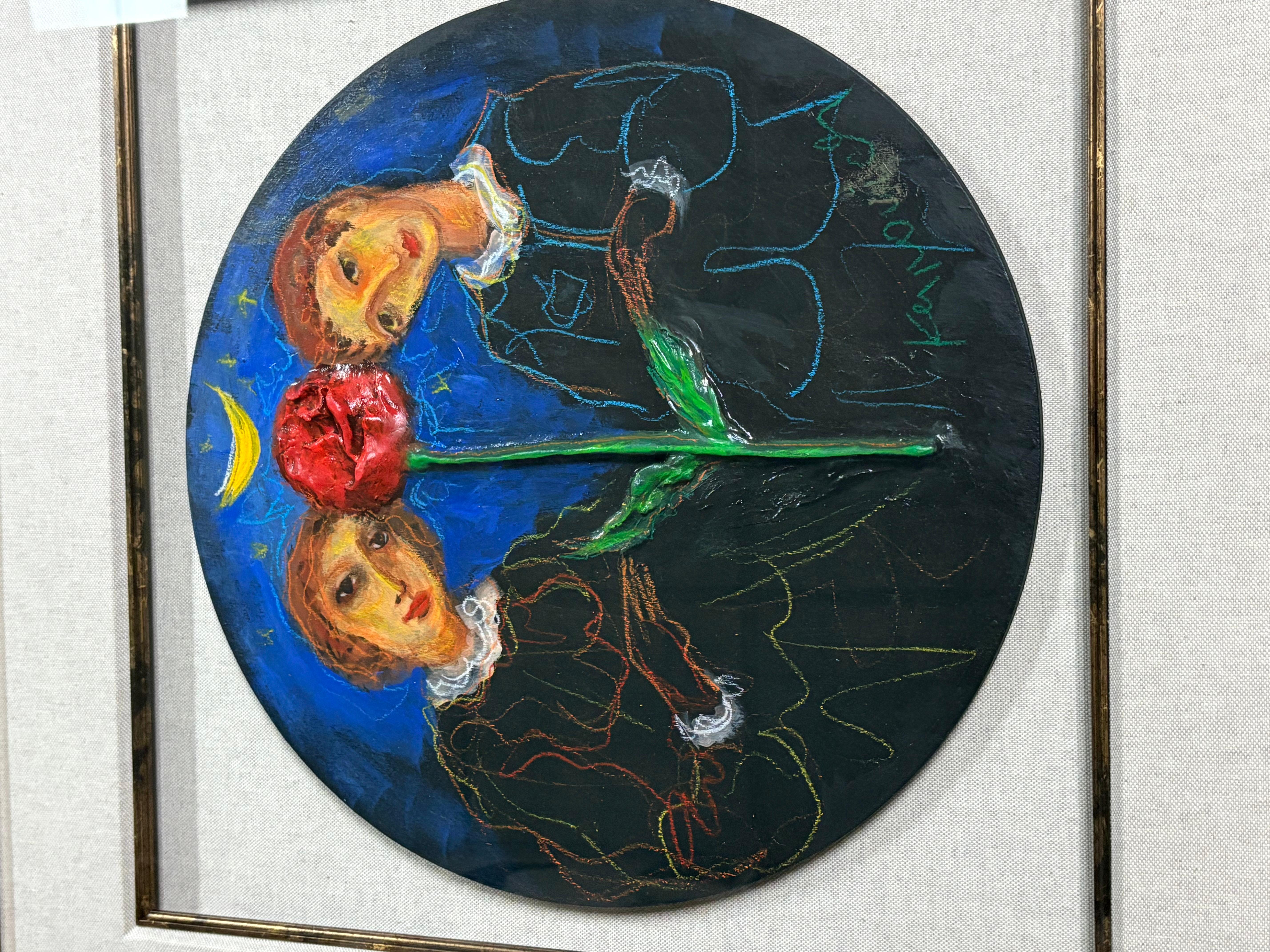 Mark Kanovich Original Terrakotta-Malerei auf Holz. In gutem Zustand misst 31x30.