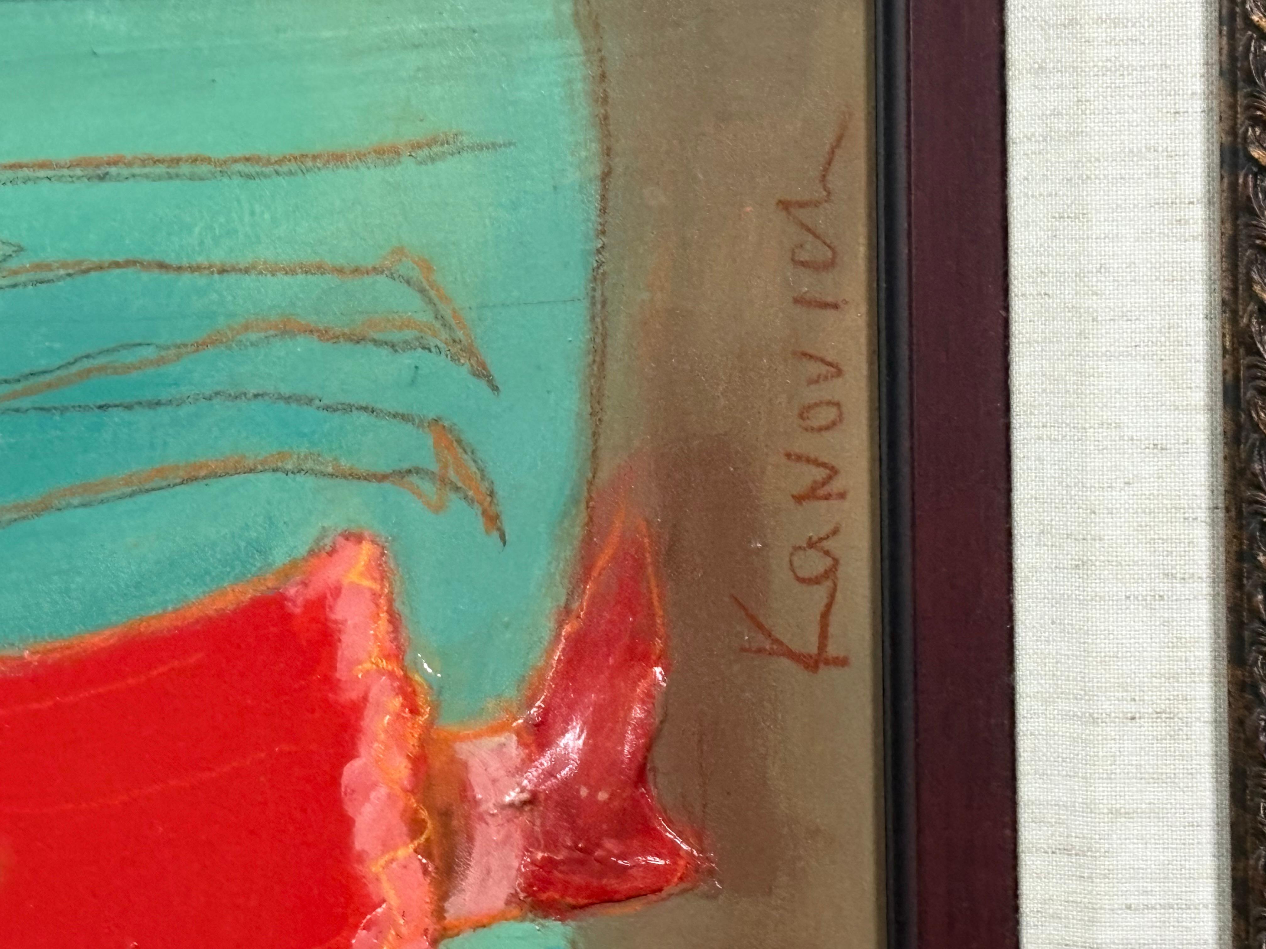 Mark Kanovich original terracotta painting on wood. In good condition measures 26x23