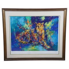 Used Mark King "Leopard" Expressionist Pencil Signed Limited Edition Serigraph Framed