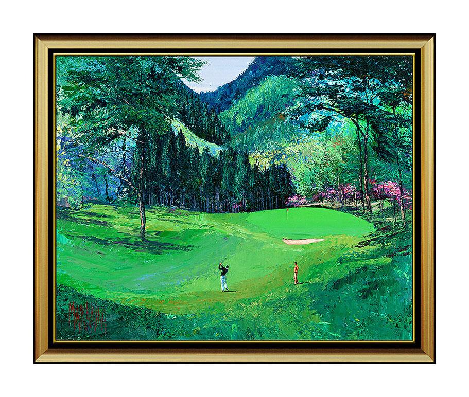 Mark King Landscape Painting - MARK KING Original Acrylic PAINTING ON CANVAS Signed GOLF Sports Artwork Oil SBO
