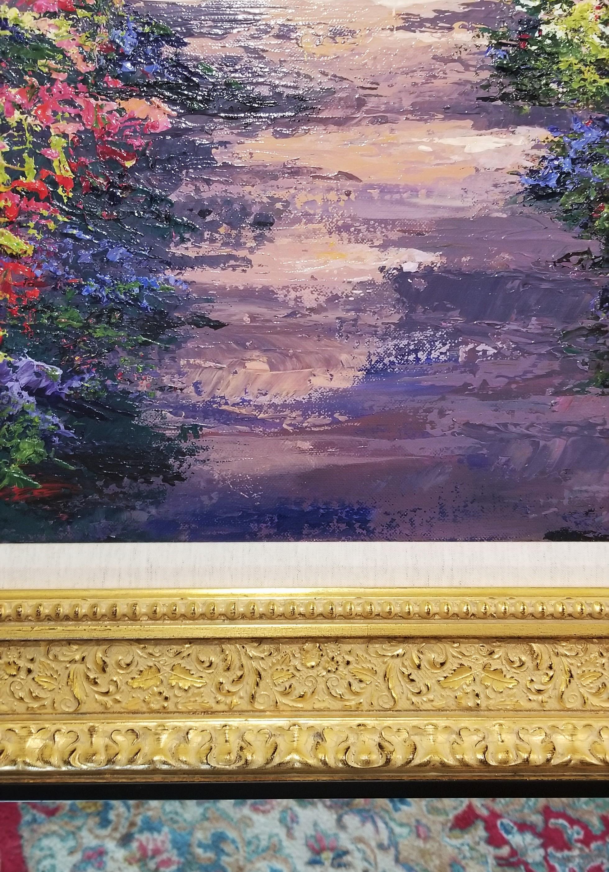 Painted Bench /// Impressionist Mark King Flower Garden Colorful Art Painting 9