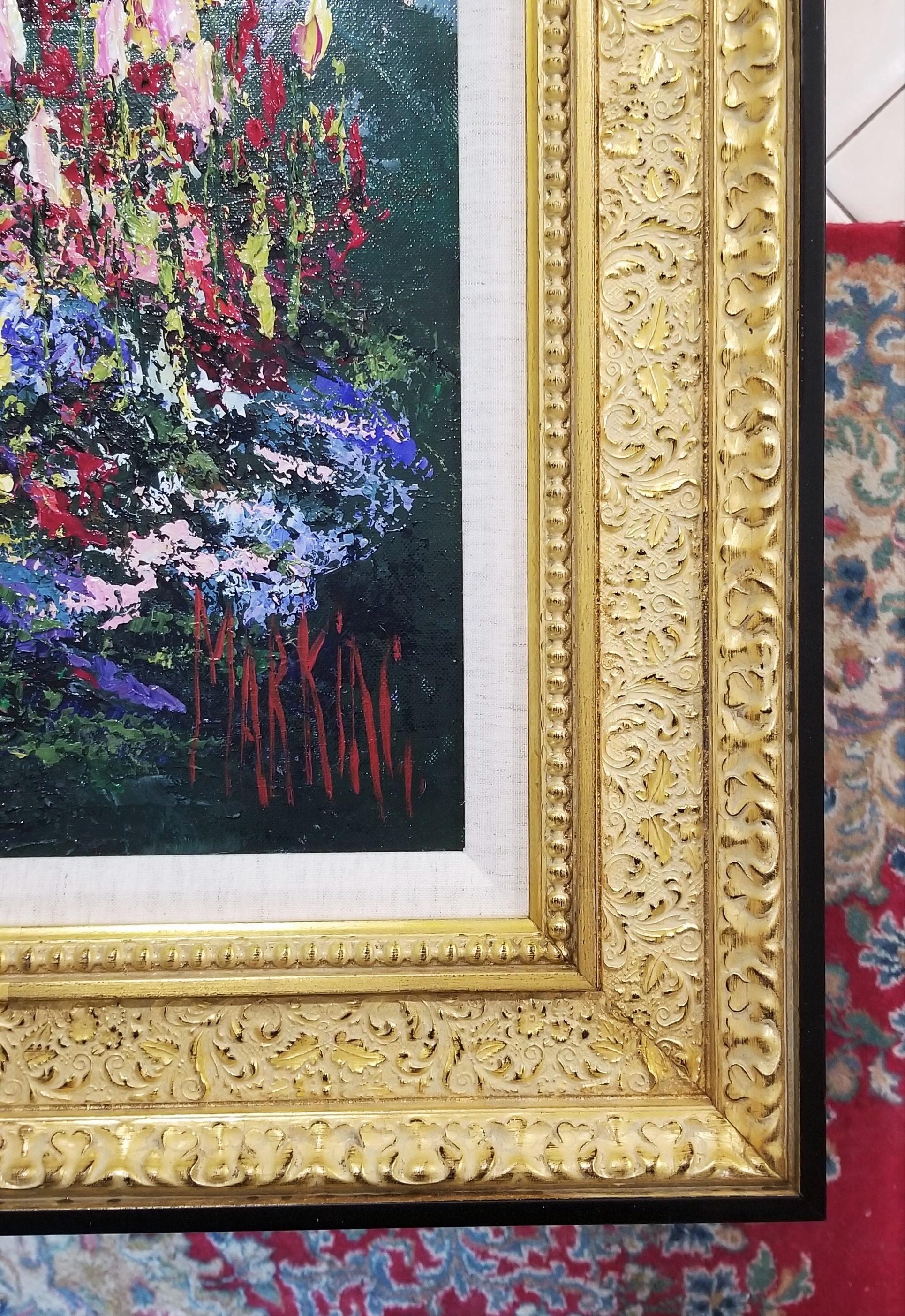 Panchina dipinta /// Pittura impressionista di Mark King Giardino fiorito colorato 6