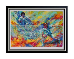 Mark King Tennis Color Serigraph Original Signed Large Sports Artwork Framed SBO