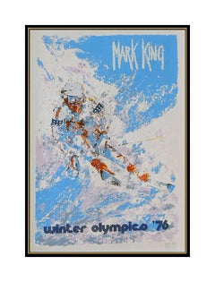 Mark King Winter Olympics Color Serigraph Signed Downhill Snow Skiing Artwork