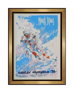 Used Mark King Winter Olympics Color Serigraph Signed Downhill Snow Skiing Artwork