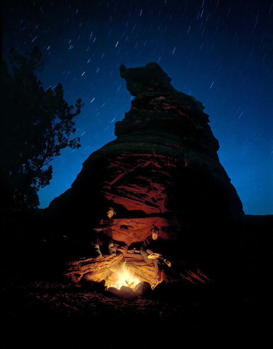 Mark Klett Color Photograph - Fire at Hoodo Camp, 16 degrees, Paria Plateau, 12/2/00 