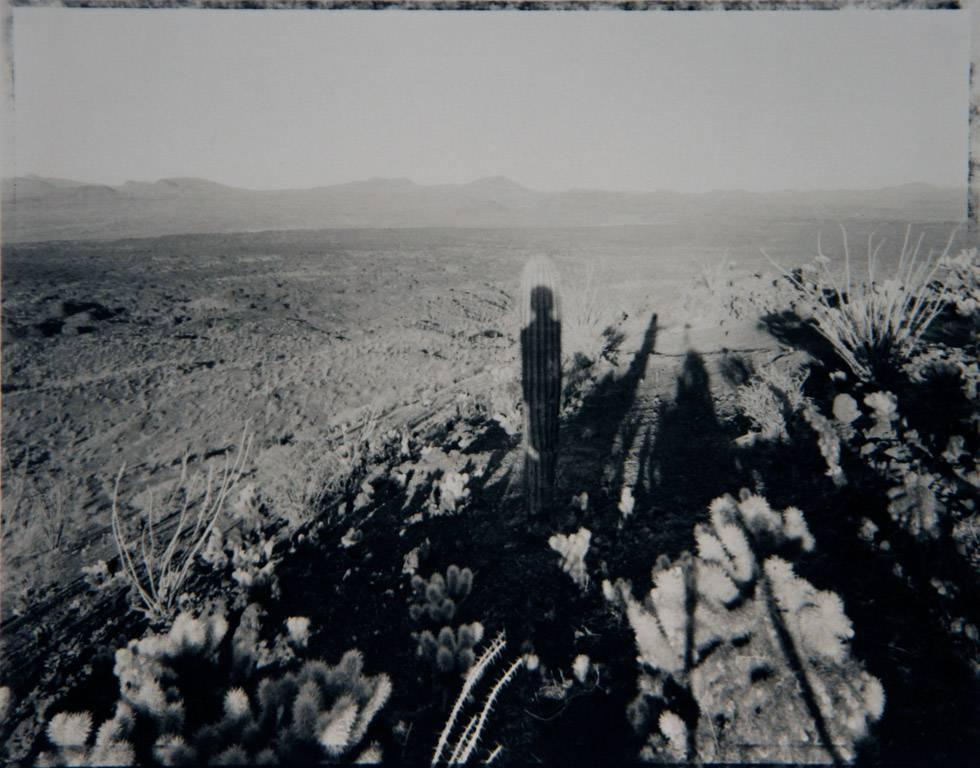Mark Klett Black and White Photograph - Self Portrait with Saguaro About My Same Age