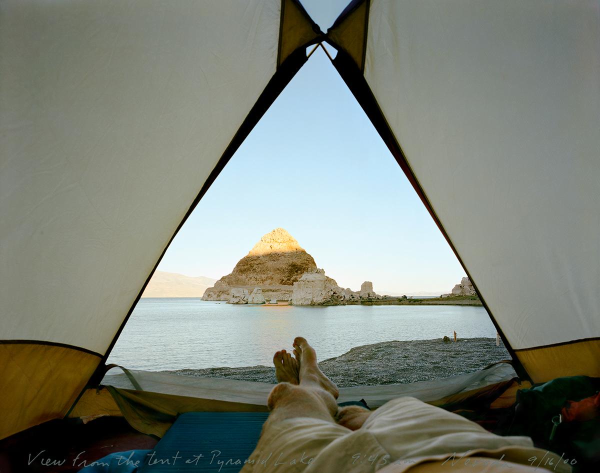 View from the tent at Pyramid Lake, Nevada
