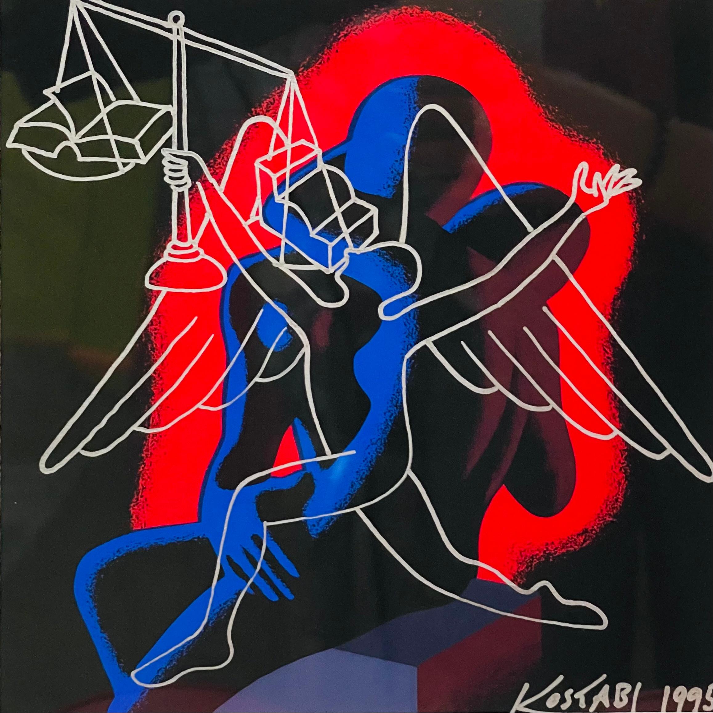 Mark Kostabi became a leading figure in New York's East Village art scene during the 1980s. Silver marker drawn over a silkscreen. Signed and dated 1995. Provenance: Mark Kostabi Private Commission, NYC Collection. Framed

8