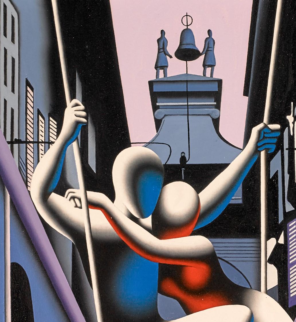 Echoes of the Present - Black Figurative Painting by Mark Kostabi