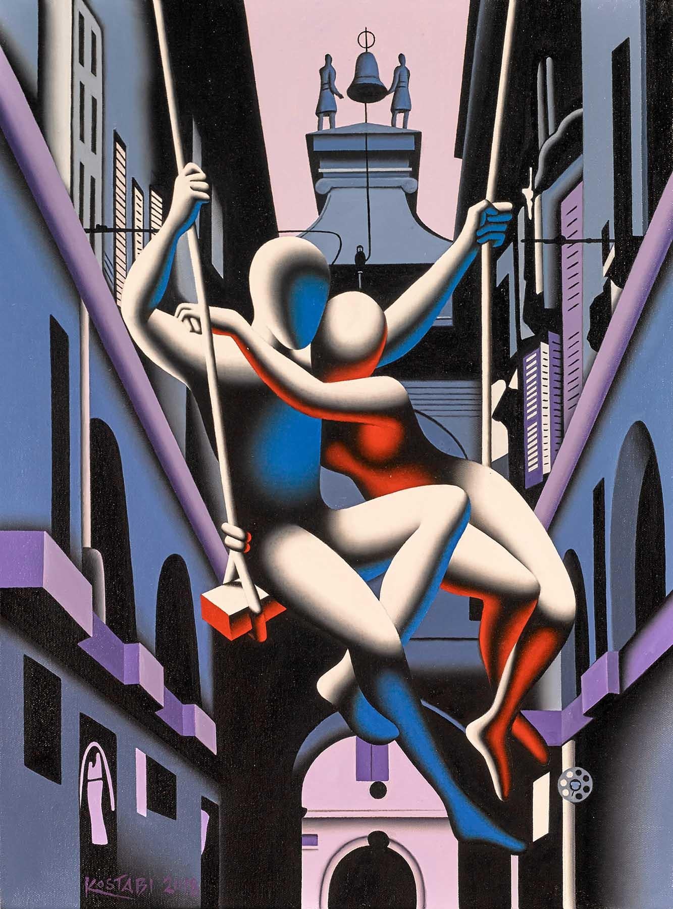 Mark Kostabi Figurative Painting - Echoes of the Present