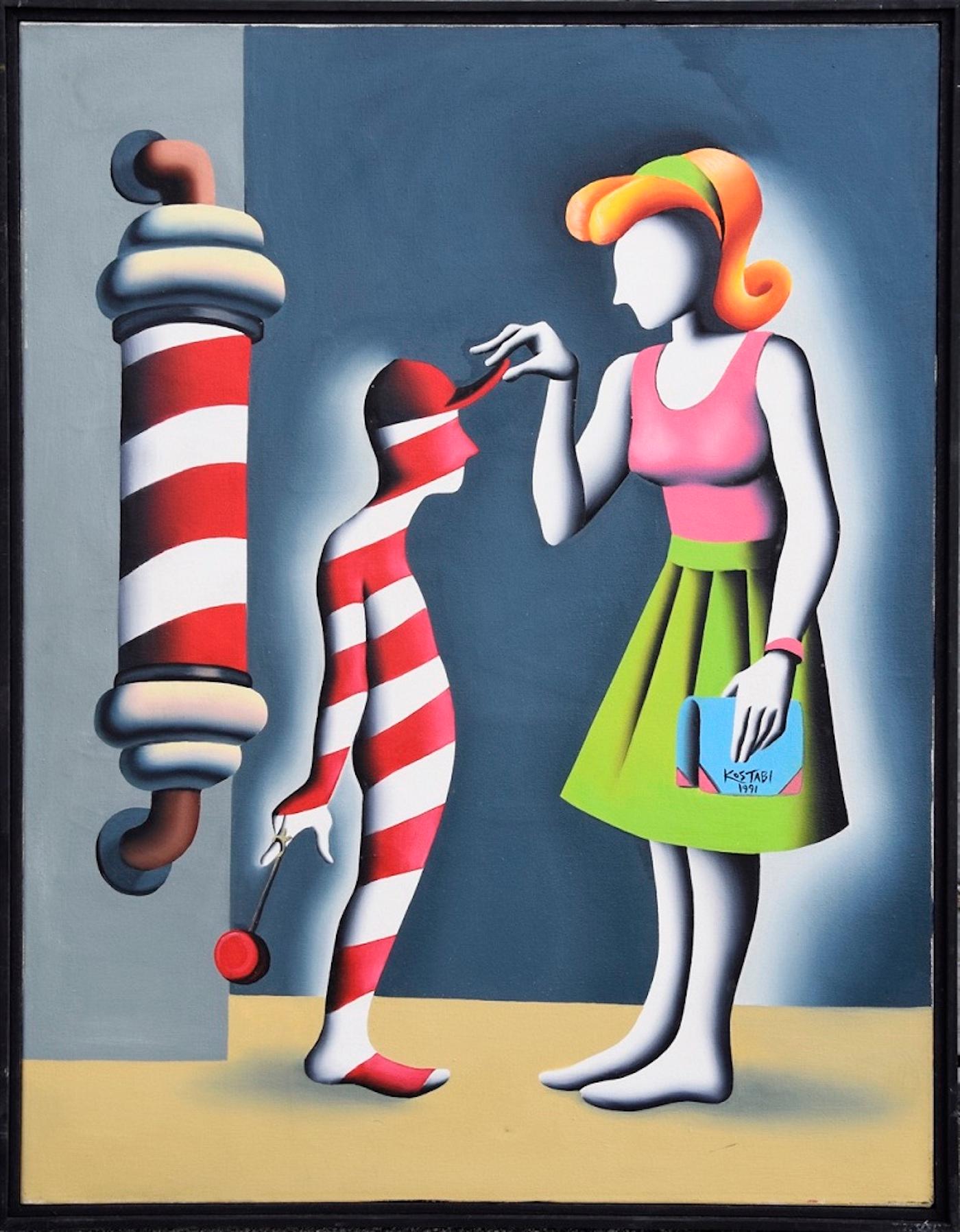 Mark Kostabi Figurative Painting - Gnorance s-the Rot of all Evil - Oil on Canvas by M. Kostabi - 1991