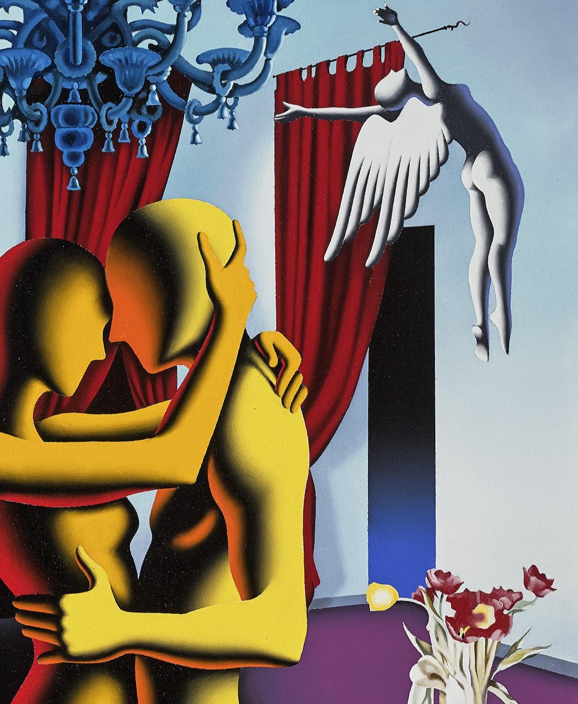 Interior Passion - Gray Figurative Painting by Mark Kostabi