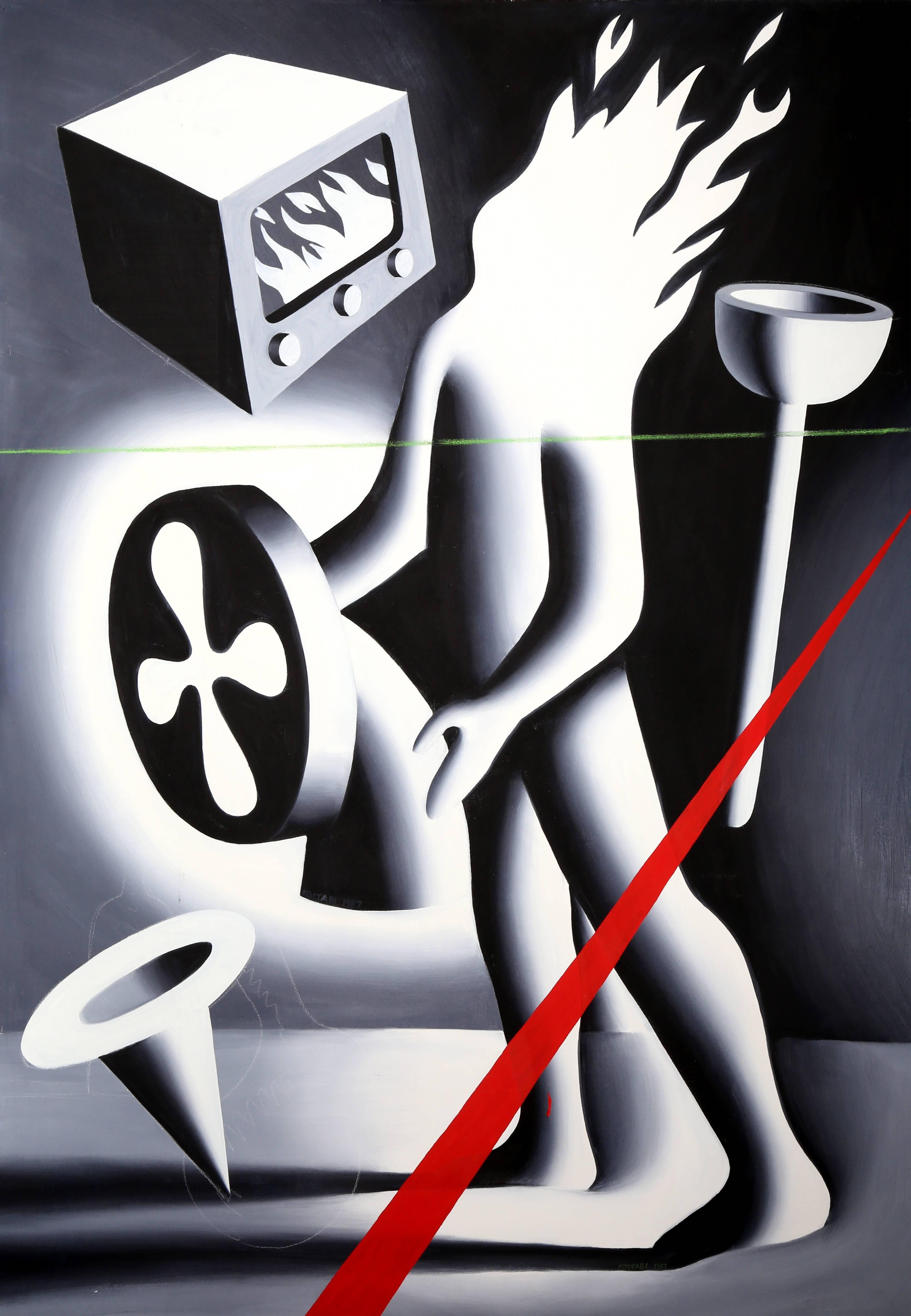 Figurative Painting di Mark Kostabi - Gramercy Park sta bruciando?