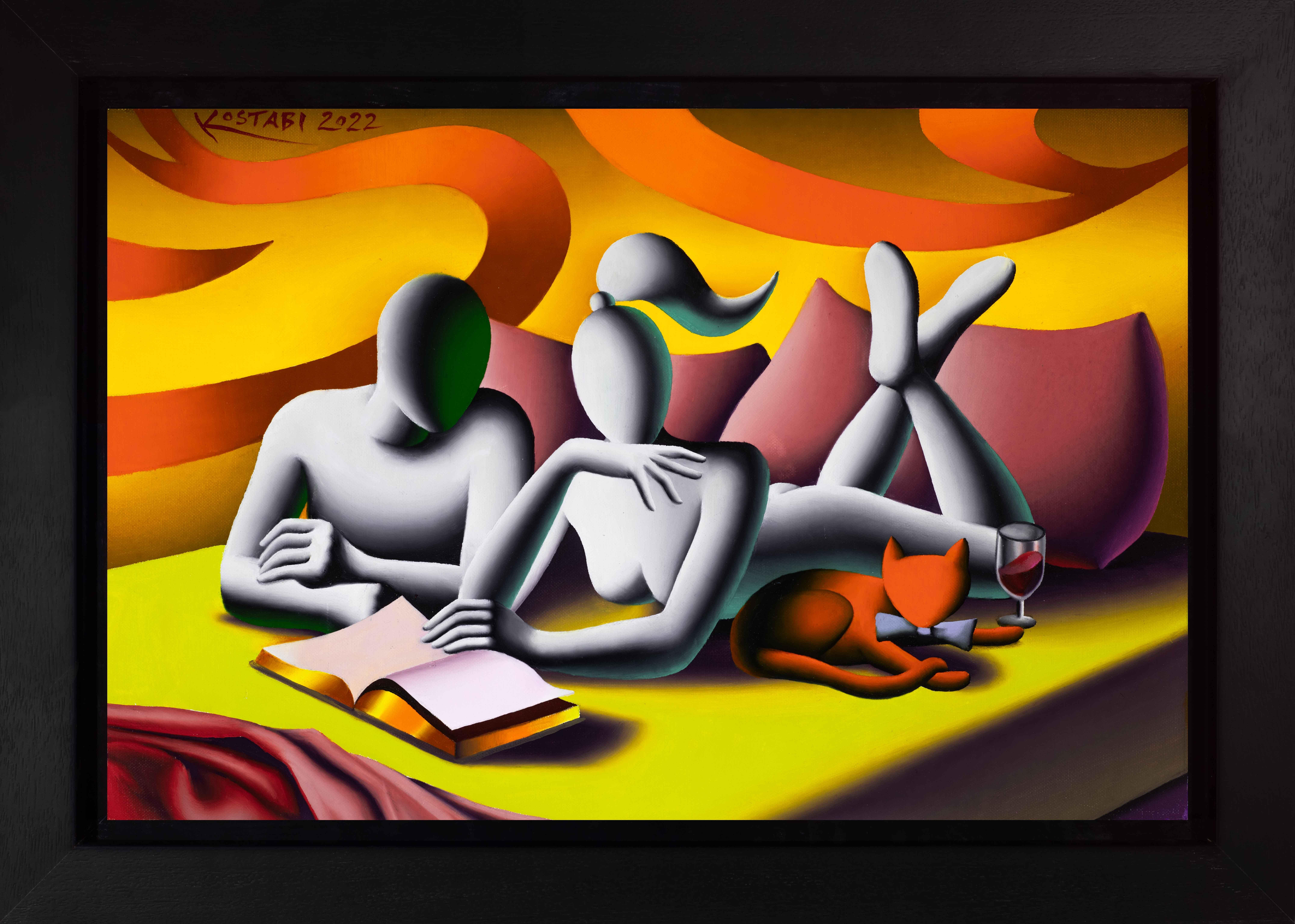 Lit Cats, 2022 - Contemporary Painting by Mark Kostabi