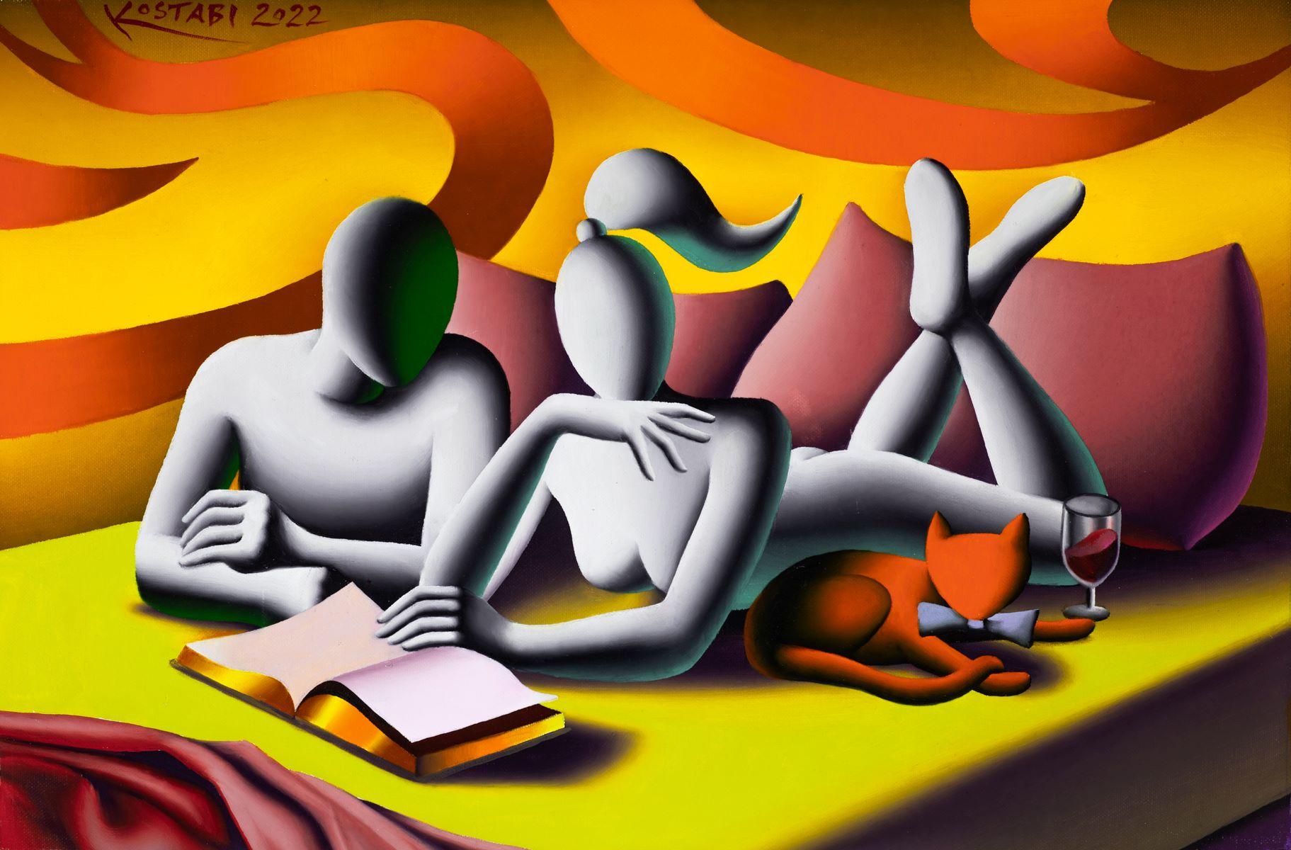 Lit Cats, 2022 - Painting by Mark Kostabi