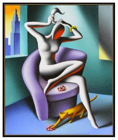 Mark Kostabi Original Oil Painting On Canvas Signed Nude Female Portrait Artwork