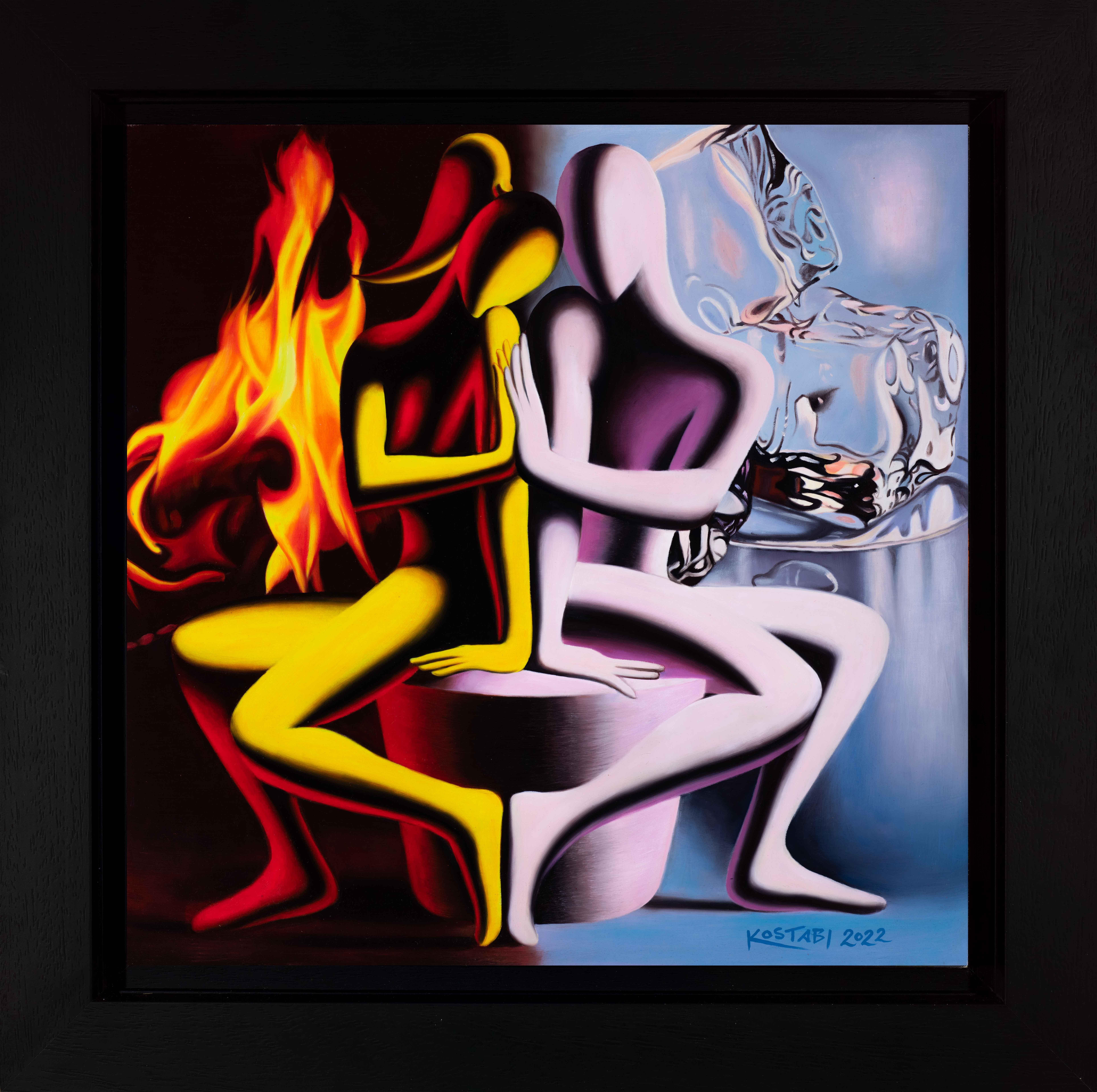 Opposites Attract, 2022 - Painting by Mark Kostabi