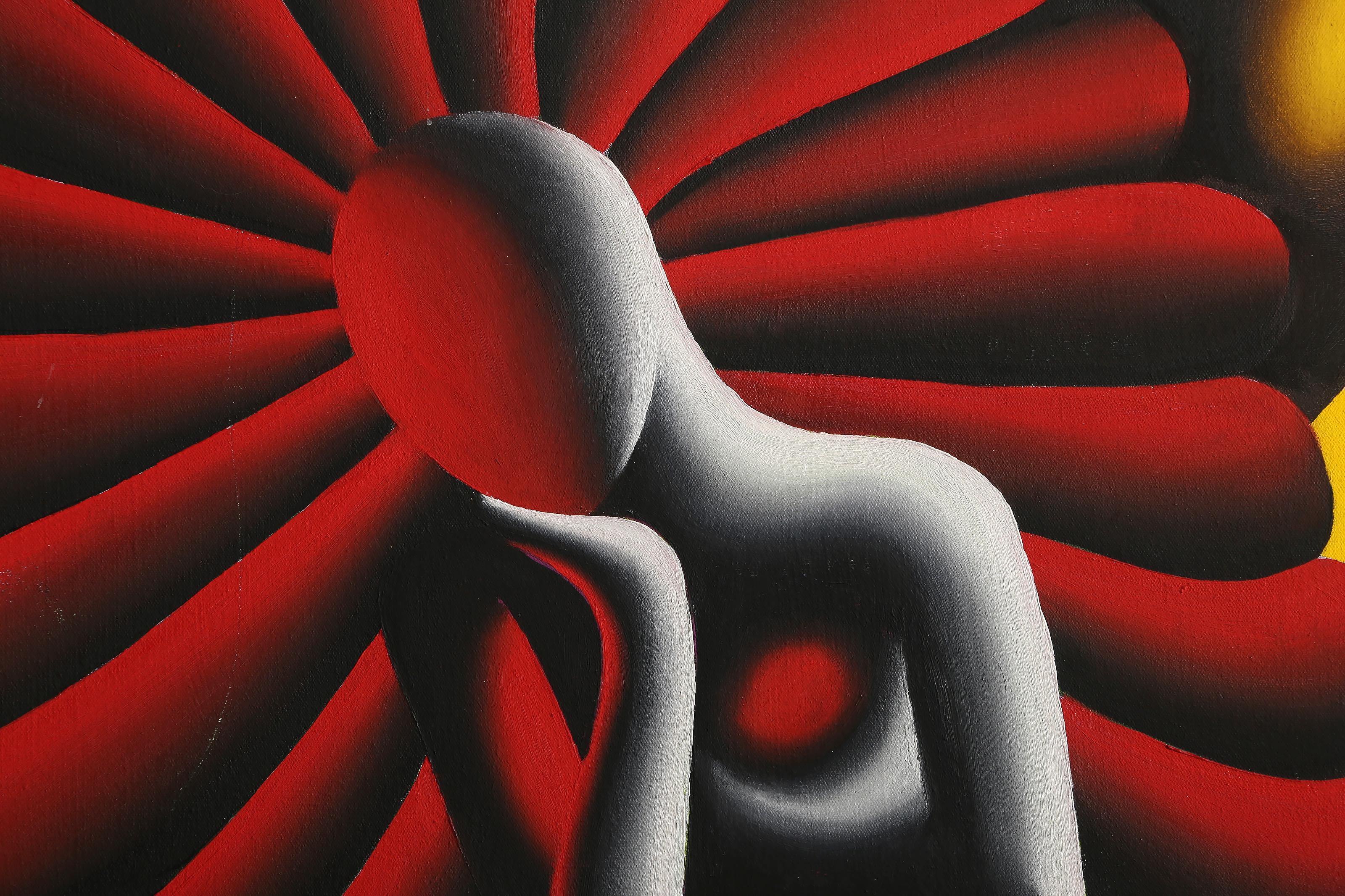 Acceso aleatorio, Pintura al óleo surrealista de Mark Kostabi en venta 1