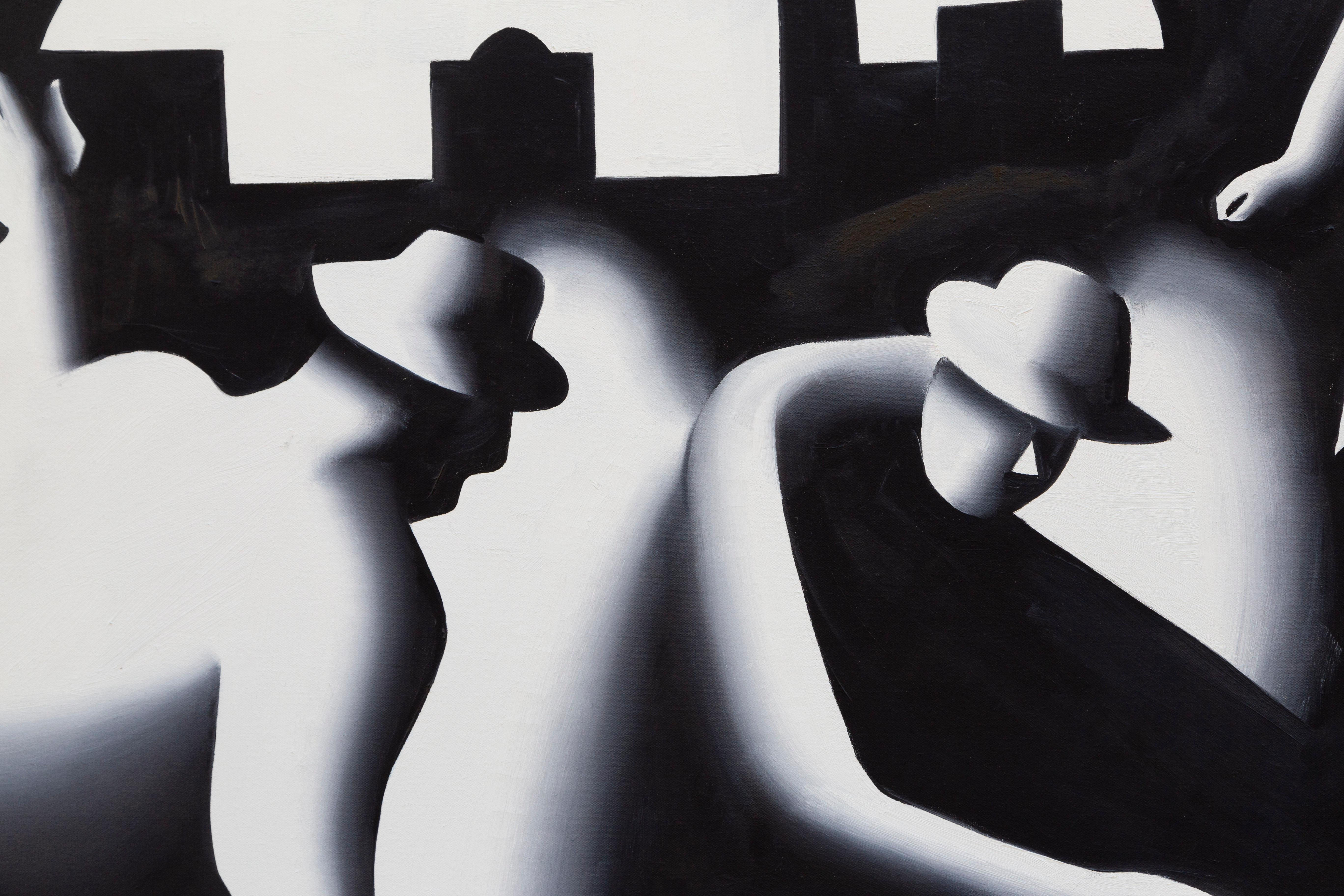 Ricostruzione - Figurative Painting Nero di Mark Kostabi
