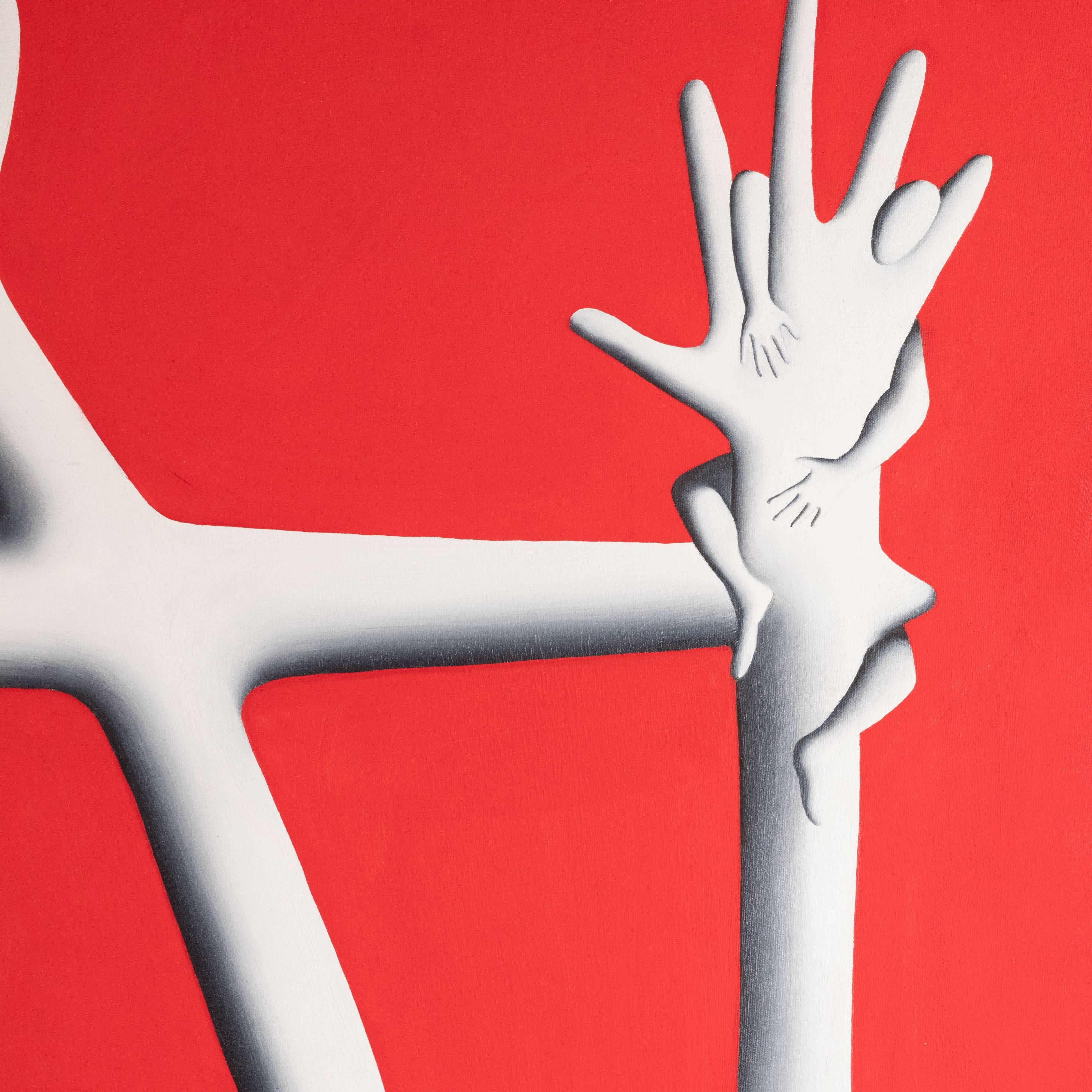 Structural Engineer - Red Abstract Painting by Mark Kostabi