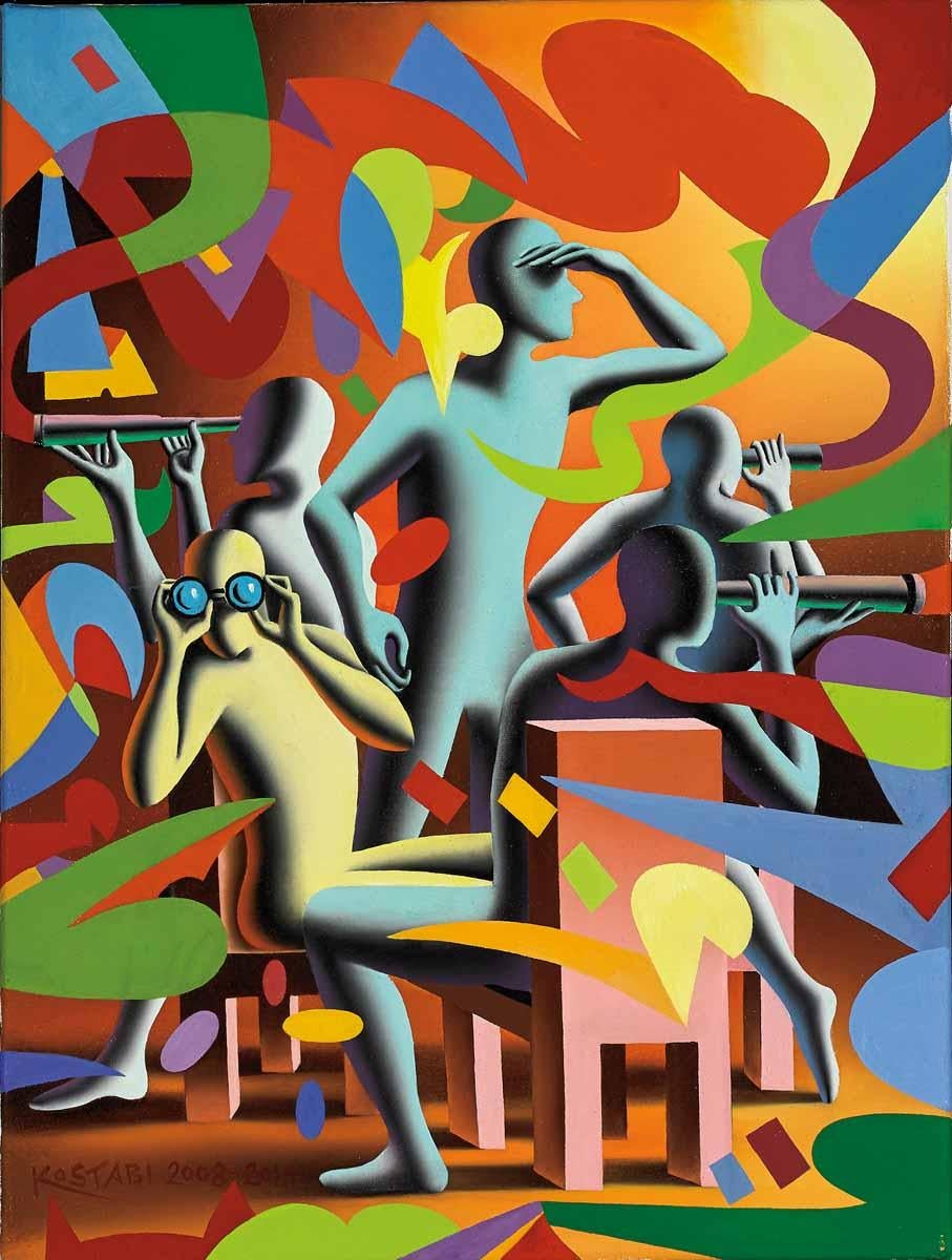 The Present is Hard to Find - Painting by Mark Kostabi