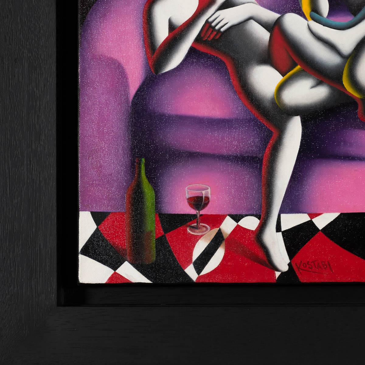 Three Graces is an oil on canvas painting, 17.75 x 23.75 inches, signed and dated 'KOSTABI 2019' lower center of image. Framed in a contemporary black frame.
