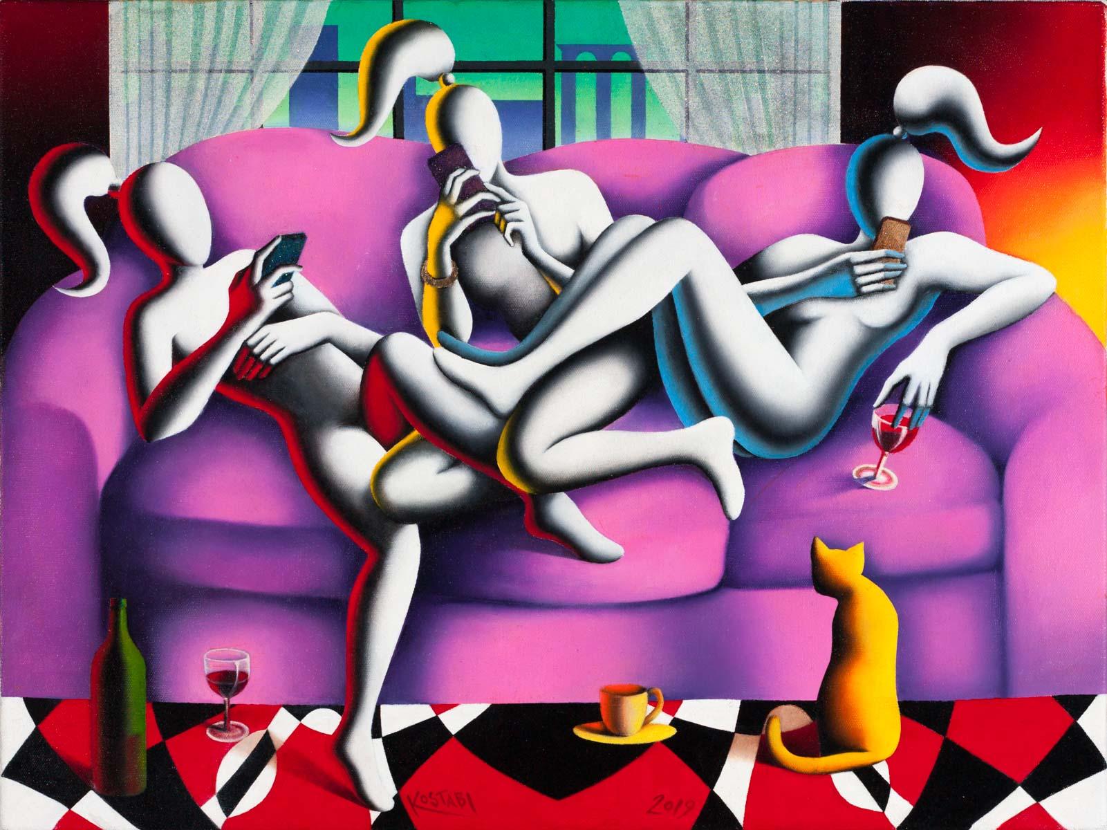 Three Graces - Painting by Mark Kostabi
