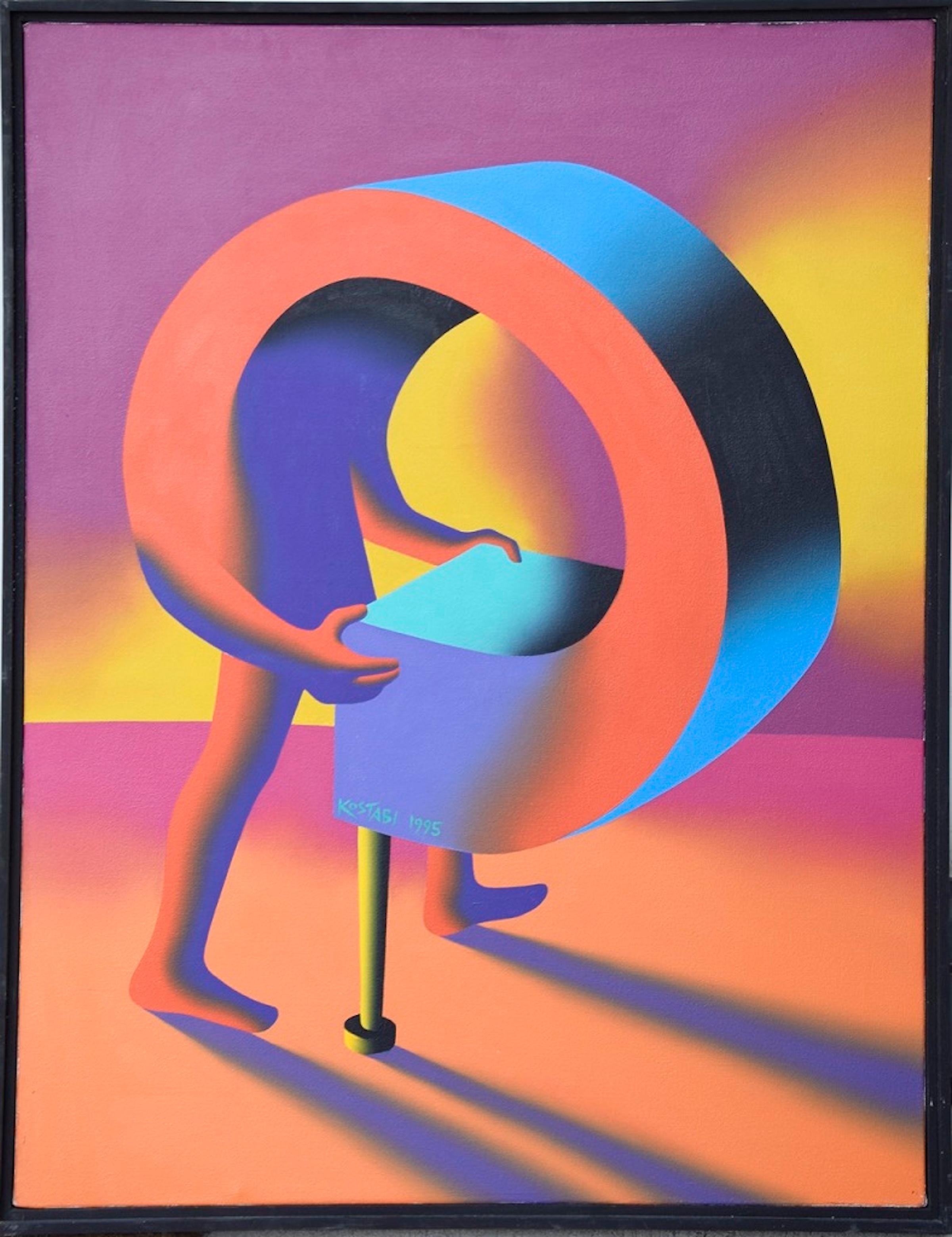 Mark Kostabi Figurative Painting - Winning Streak - Original Oil on Canvas by M. Kostabi - 1995