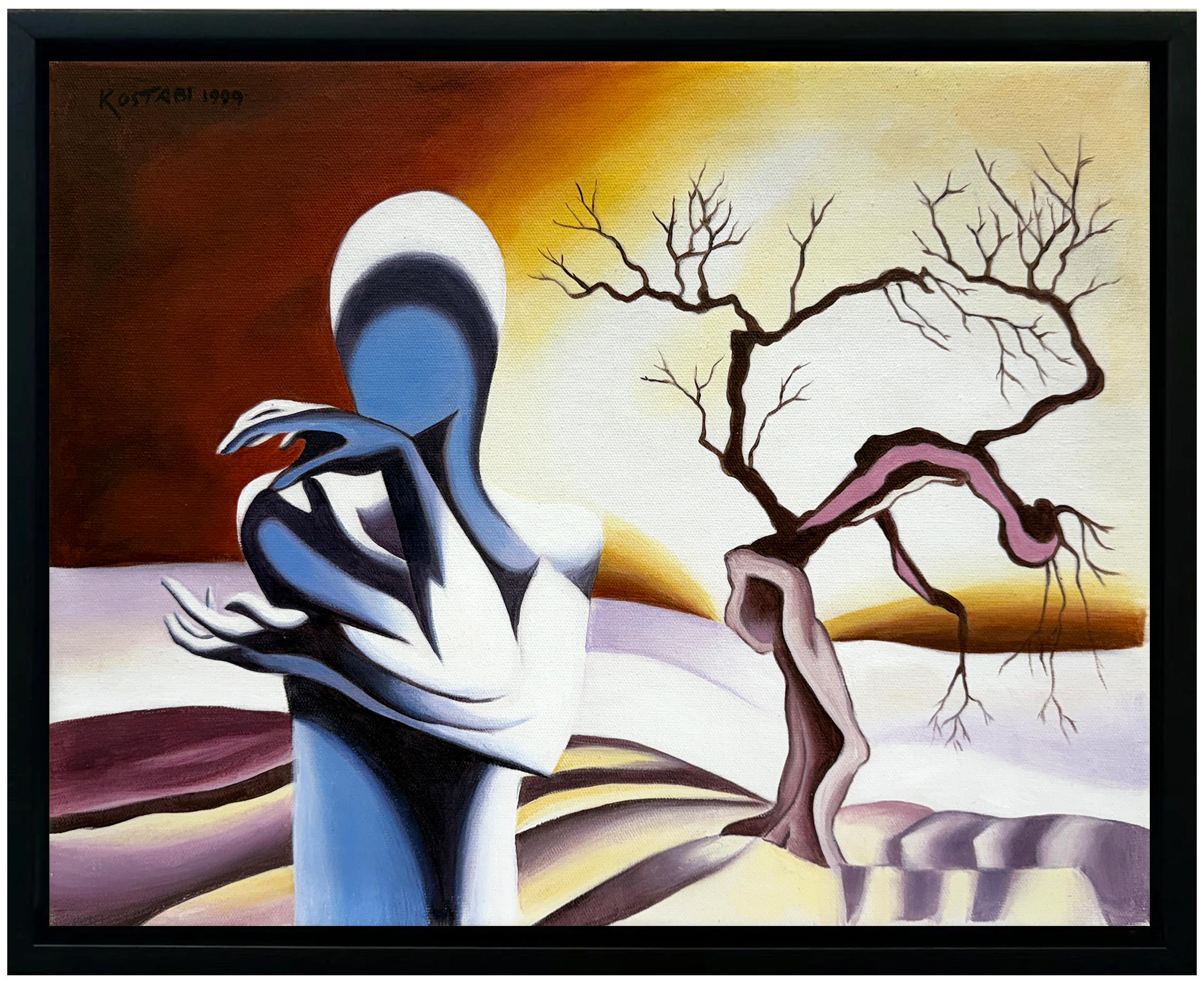 Mark Kostabi Figurative Painting - Winter Wander-Land, Original Painting on Canvas, Signed, 18 x 22 in. Framed