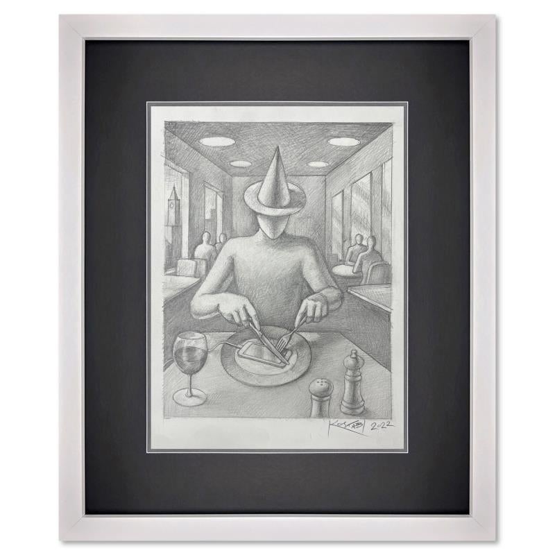 "An Apple a Day" Framed Original Drawing on Paper - Art by Mark Kostabi