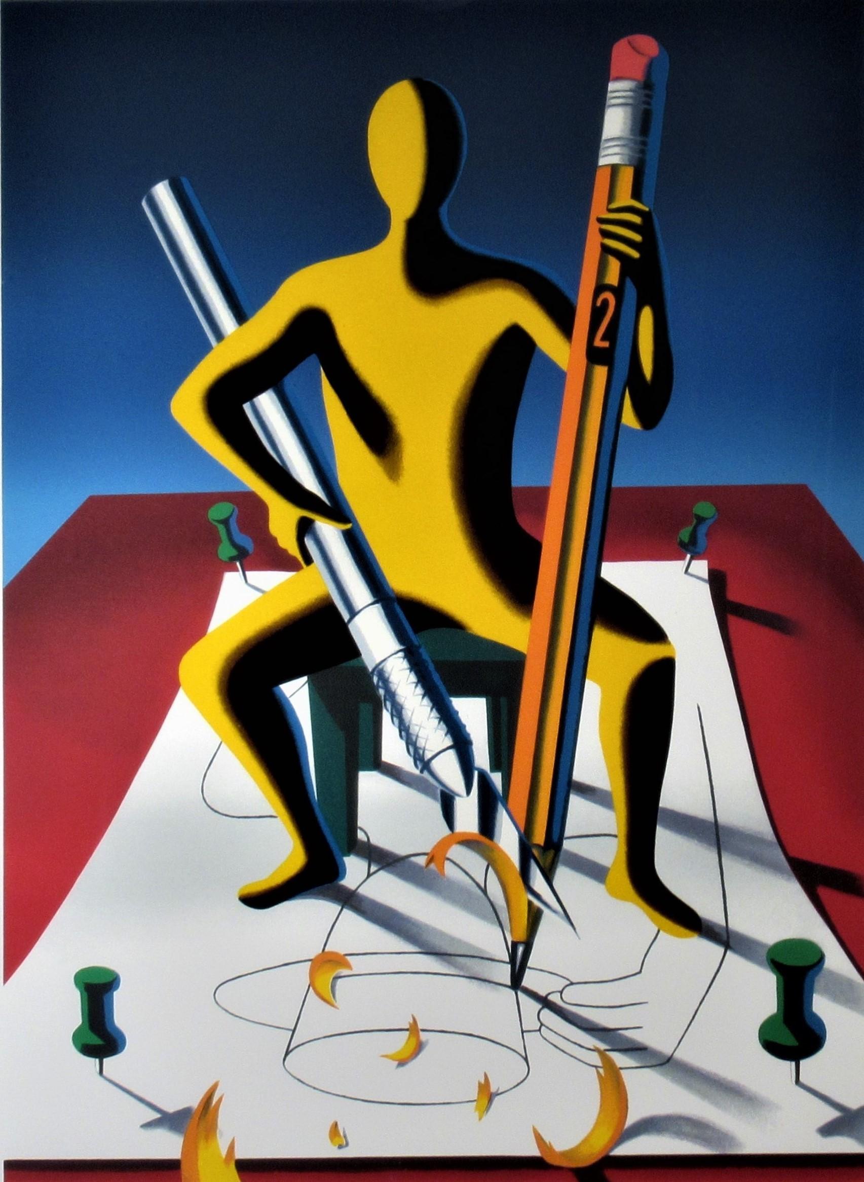 Vorsichtig mit der Axt, Eugene (Surrealismus), Print, von Mark Kostabi