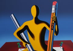 Sorgfältig mit diesem Ax Eugene, surrealistischer Siebdruck von Mark Kostabi