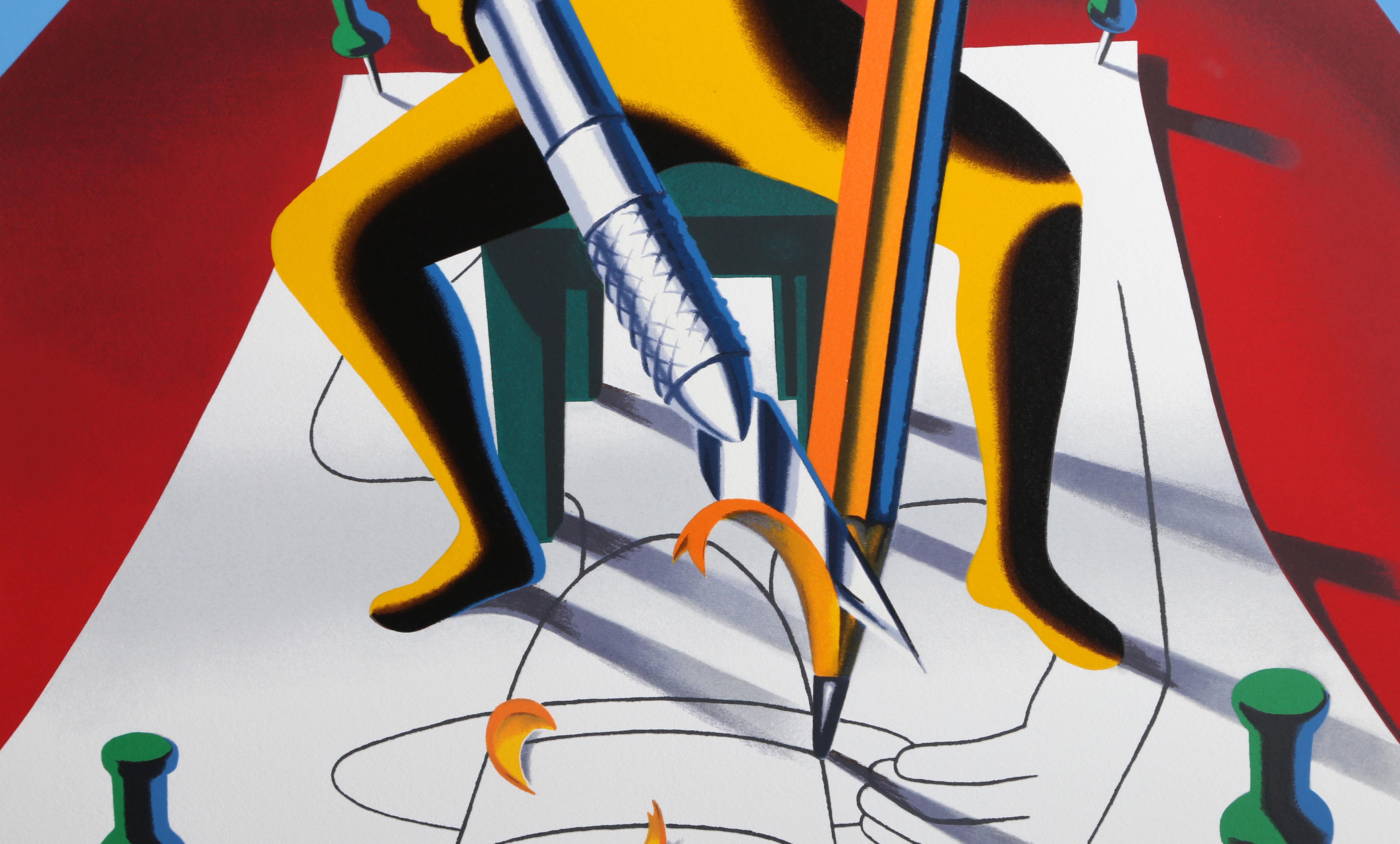 Careful With That Ax Eugene, Surrealist Screenprint by Mark Kostabi For Sale 1