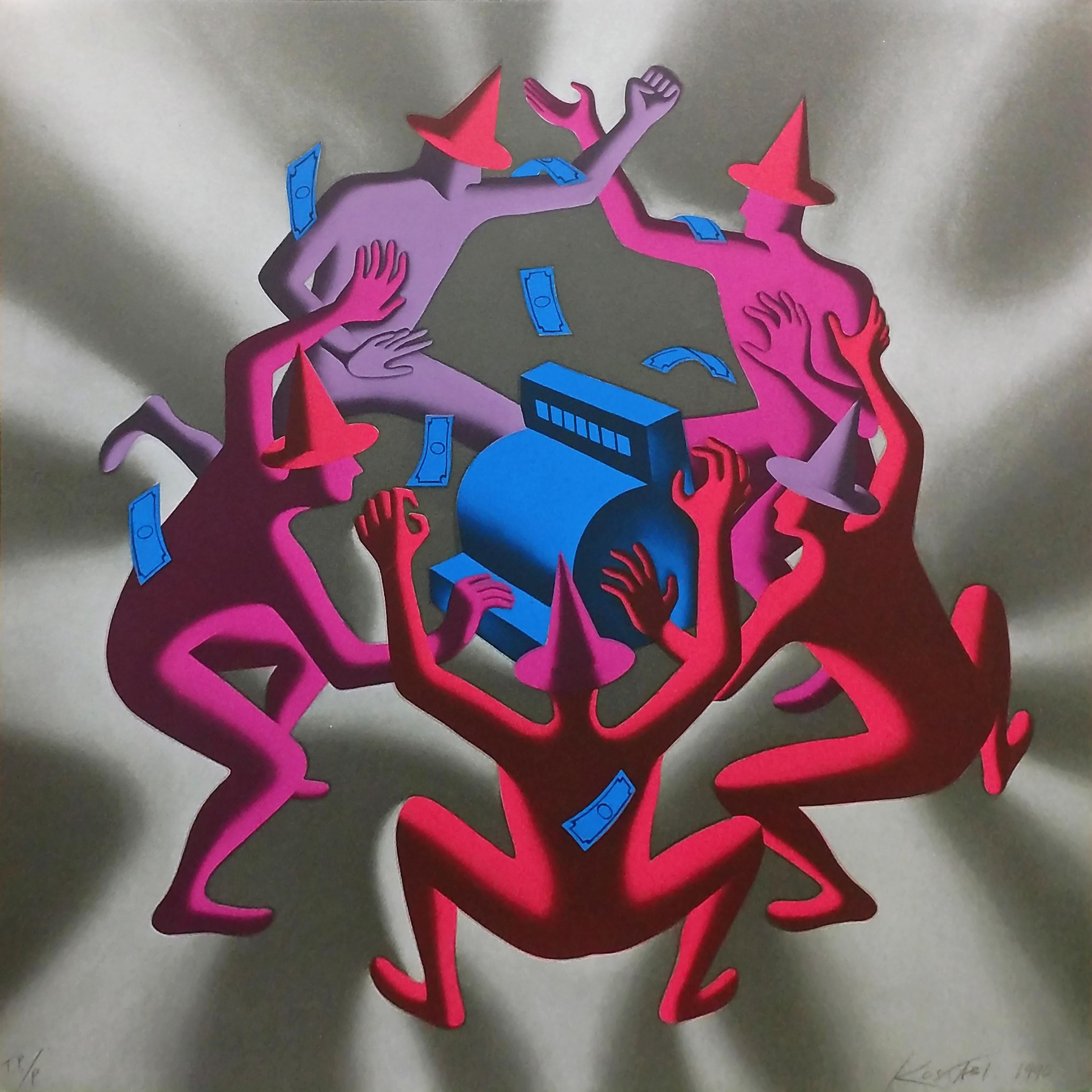 Portrait Print de Mark Kostabi - BAILE DEL DINERO (GRIS)