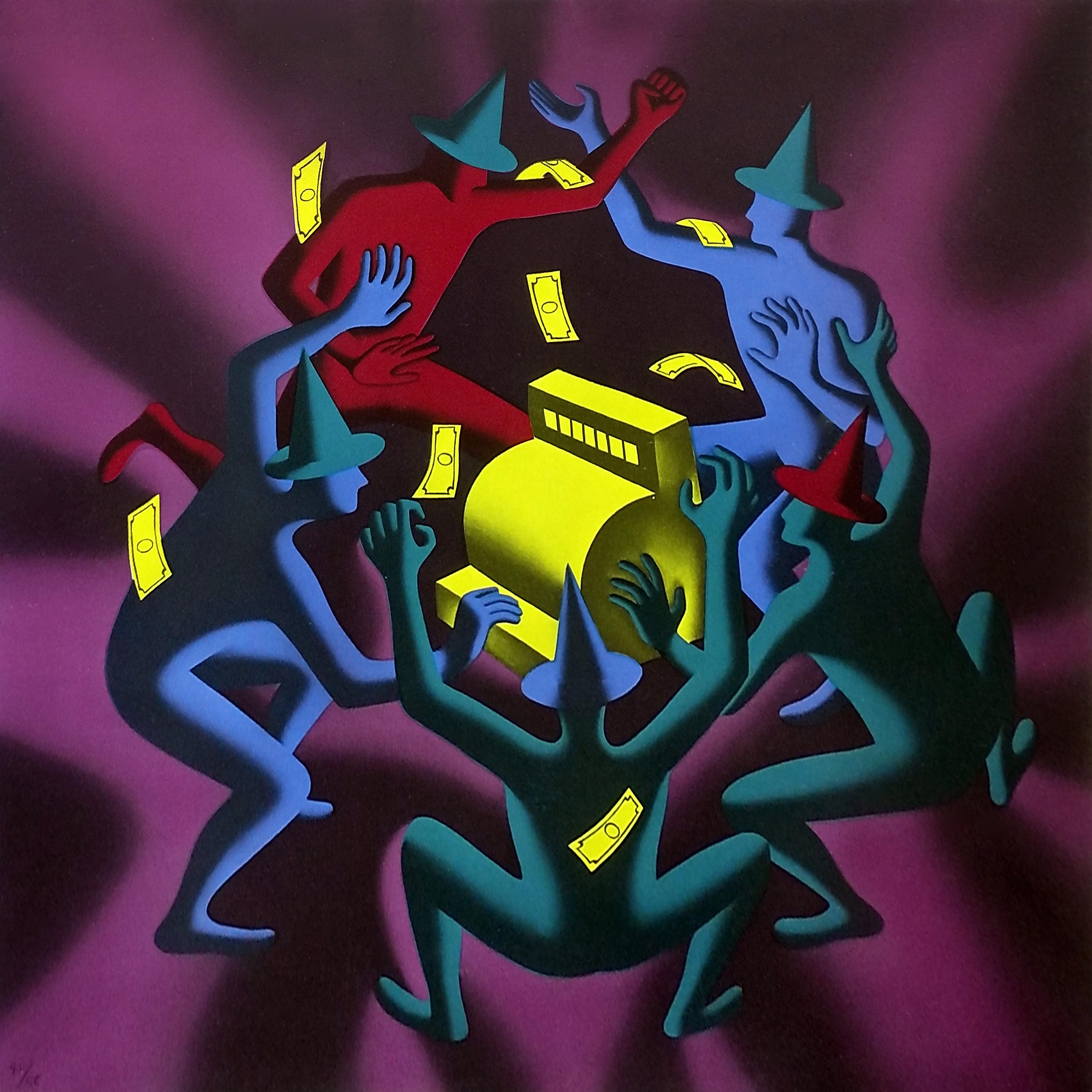 CASH DANCE (PURPLE) - Print by Mark Kostabi