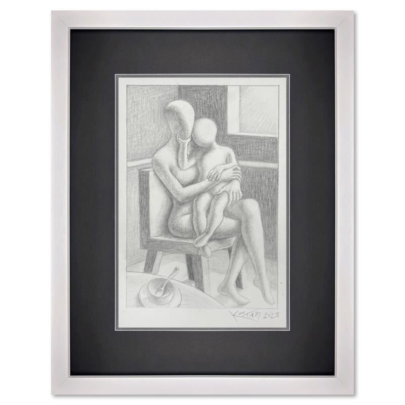 Mark Kostabi Abstract Drawing - "Glowing Bond" Framed Original Drawing on Paper