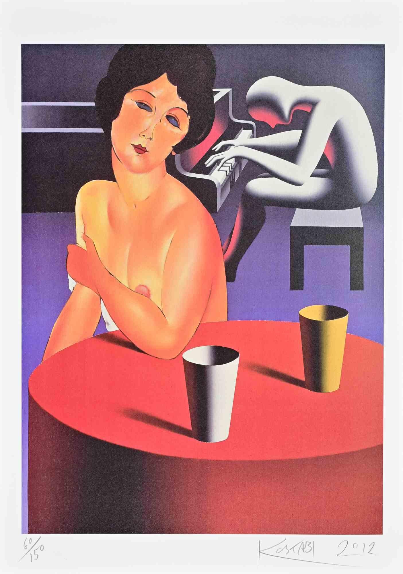 "Lush Life" is a lithograph realized by Mark Kostabi in 2012. The artwork is hand signed, numbered and dated. 

Edition of 150 prints.

Excellent condition.

Mark Kostabi (b. 1960) is an American artist. He studied drawing and painting at the